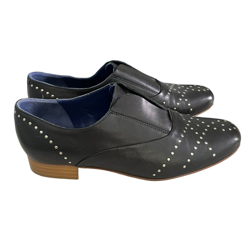 Valentina Rangoni Women's Size 6.5 M Leather Loafer Studded Flats Black Italy